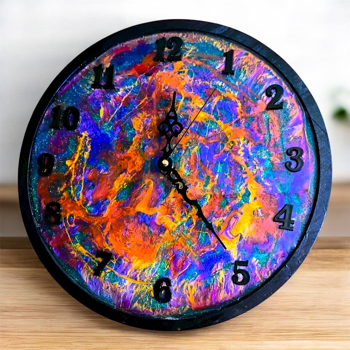 “Aurora Burst Resin Wall Clock – Handcrafted Abstract Timepiece”