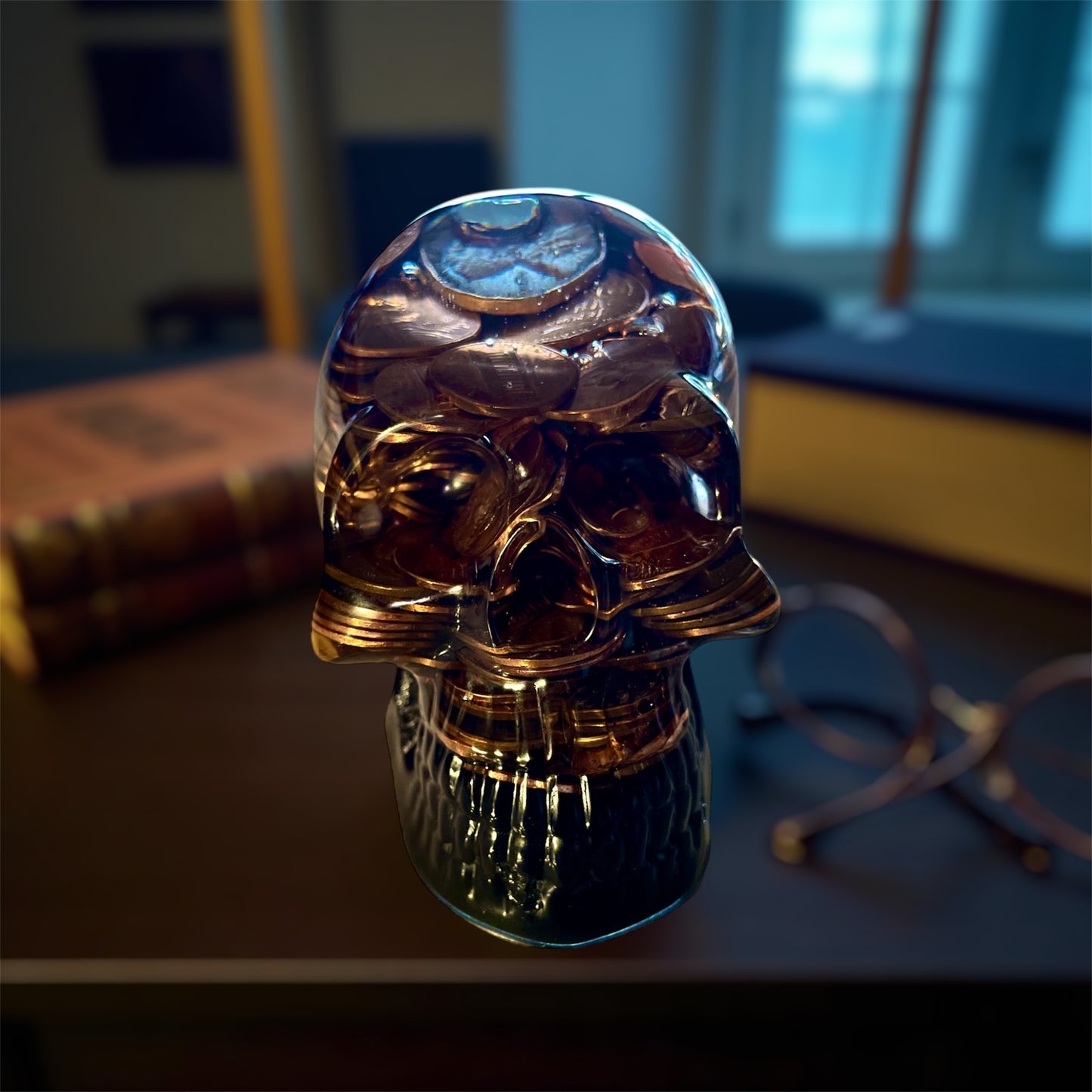 “Penny for Your Thoughts” Resin Skull
