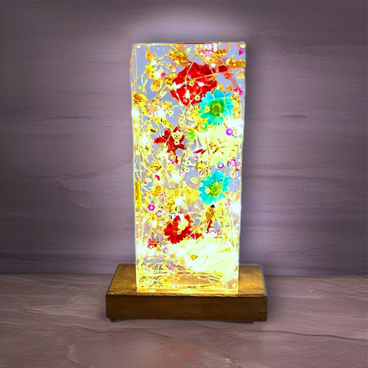 Handmade Floral Resin Lamp with Fairy Lights
