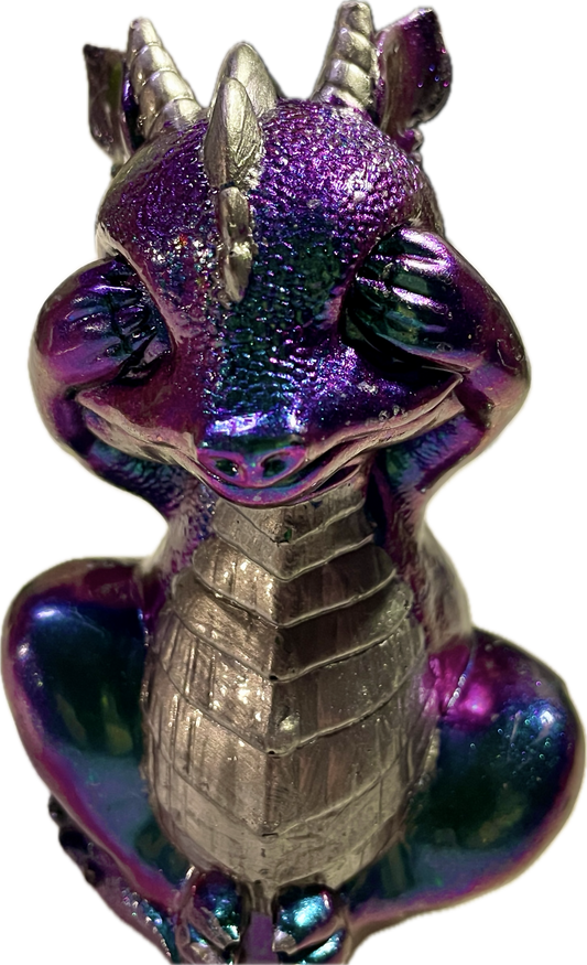 Iridescent “See No Evil, Hear No Evil, Speak No Evil” Baby Dragon Trio – Handcrafted Resin Figurines